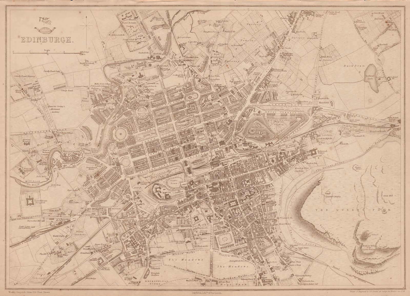 EDINBURGH. Large town/city plan by BR DAVIES for the Dispatch Atlas 1863 map